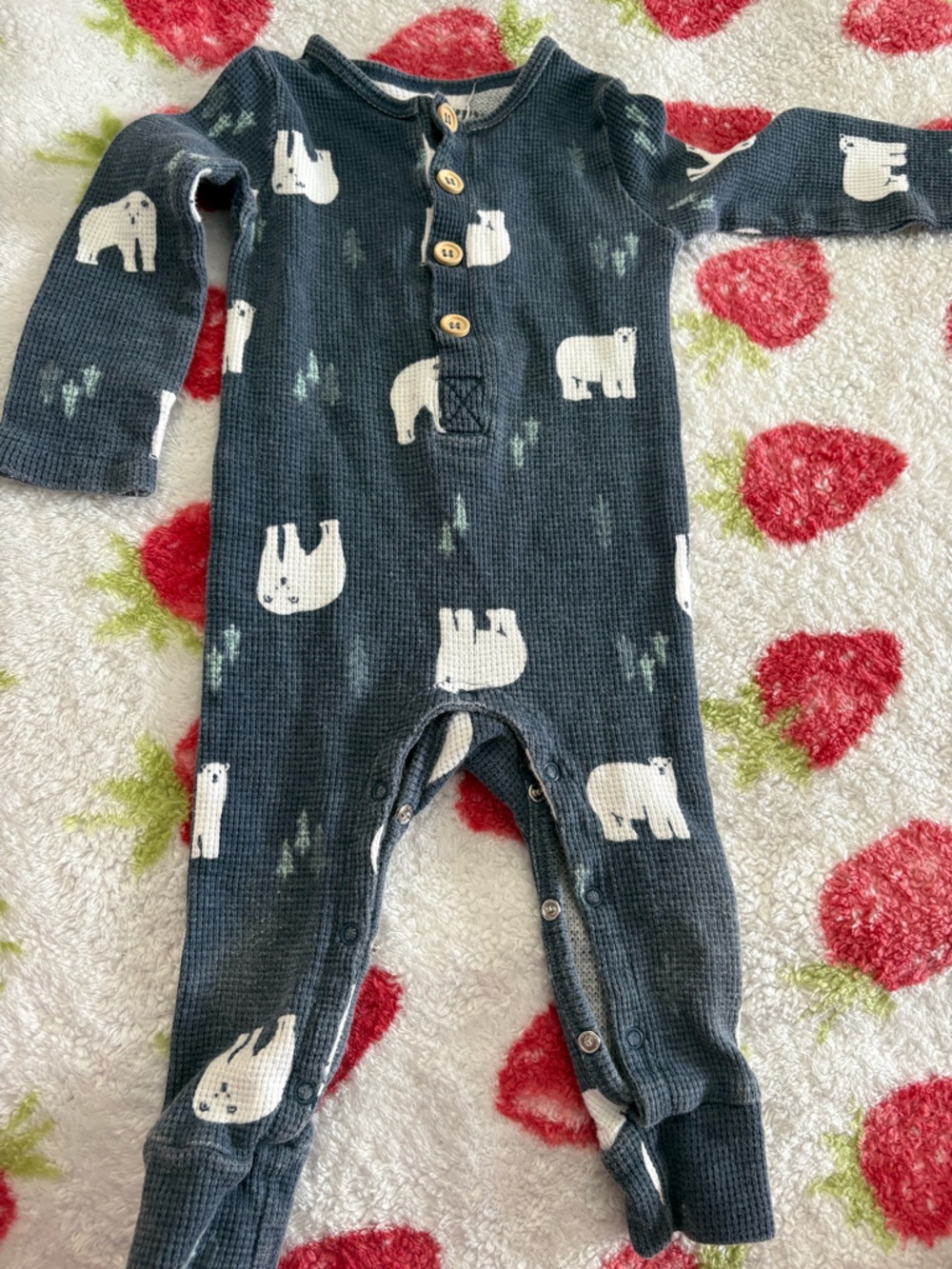 Navy Polar Bear Print Baby One-Piece Romper